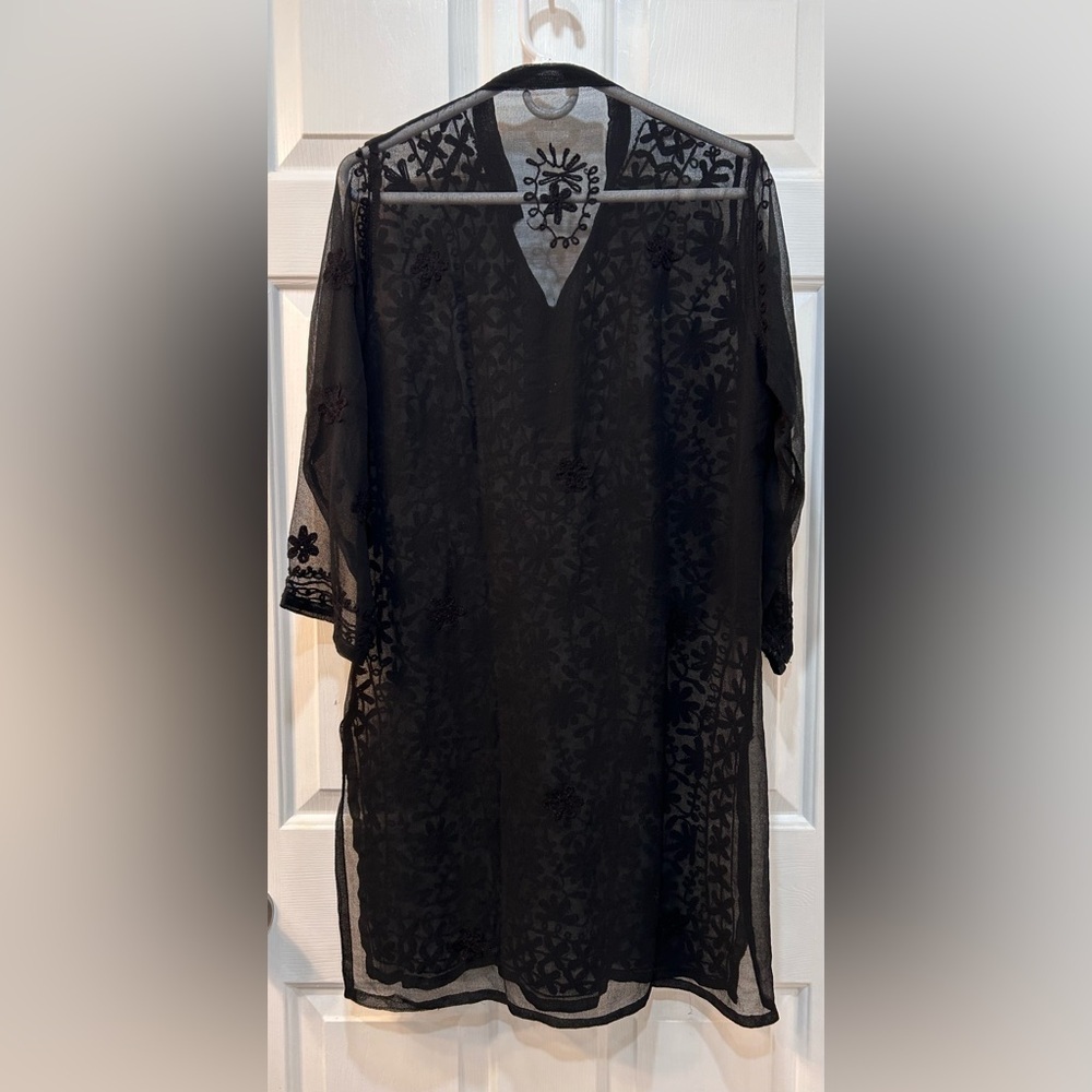 Black Embroidered Organza Cover Up Women Sz 42 US 12 Feminine Sexy Sheer Sequin - Picture 2 of 11